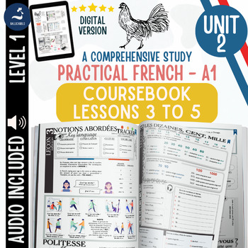Preview of Beginner FRENCH Coursebook Numbers Family Animals lessons 3 to 5 with audio