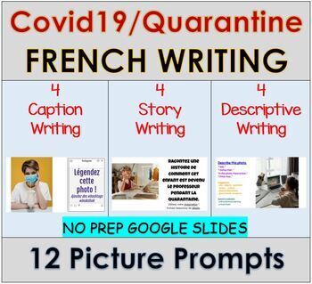 Preview of FRENCH Covid-19 Coronavirus Writing Prompts with Pictures | Distance Learning