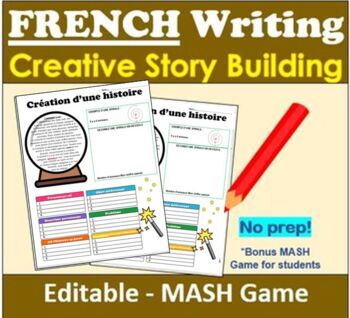 Preview of FRENCH Creative Writing - Story Builder Game - MASH Editable | Distance Learning