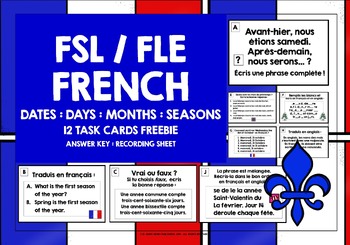 Preview of FRENCH DATES DAYS MONTHS SEASONS TASK CARDS FREEBIE