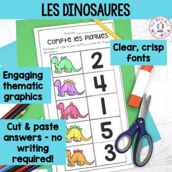 french dinosaur no prep math worksheets cut paste les