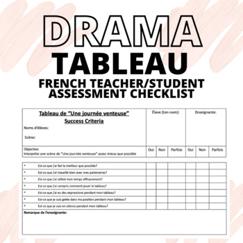 Preview of FRENCH Drama Tableau Teacher/Student Checklist