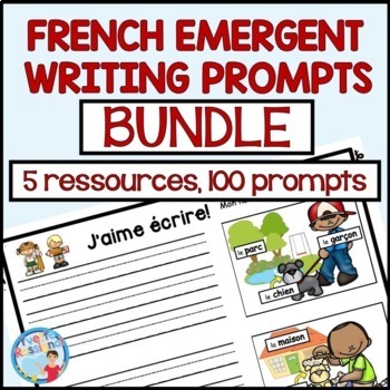 Preview of FRENCH EMERGENT WRITING PROMPTS   |  Écriture pour la maternelle BUNDLE