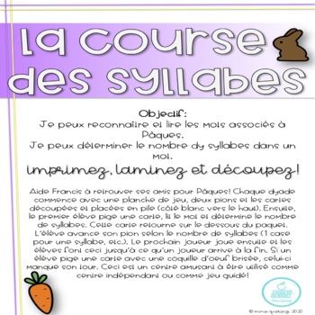 FRENCH Easter Syllables Centre/Game - Centre des Syllabes Pâques Lecture