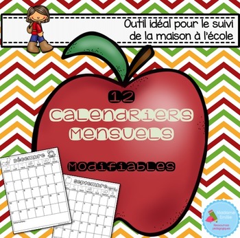 Preview of FRENCH Editable Calendars/ Calendriers mensuels (éditables)