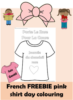 Preview of FRENCH FREEBIE Journée du chandail rose pink shirt day t-shirt coloring