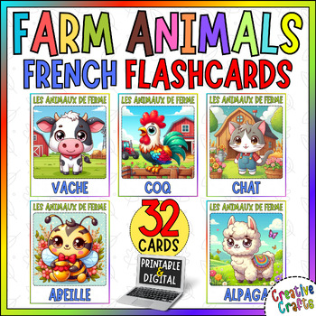 Preview of FRENCH Farm Animals Vocabulary Flashcards Printable & Digital Resources