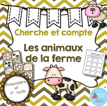 Preview of FRENCH Farm animals Count the room/ Cherche et compte (Animaux de la ferme)
