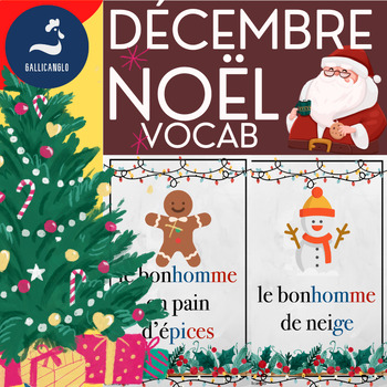 Preview of FRENCH Christmas Vocabulary Flashcards December Noel with Audio