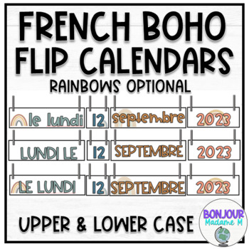 Preview of FRENCH Flip Calendar | Boho & Boho Rainbow