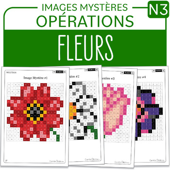 Preview of FRENCH Flowers Mystery Pictures Grade 3 Fleurs Multiplication Division 1-9