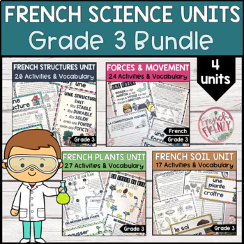 Preview of FRENCH GRADE 3 ALL SCIENCE UNITS BUNDLE (SOIL, STRUCTURES, FORCES & PLANTS)