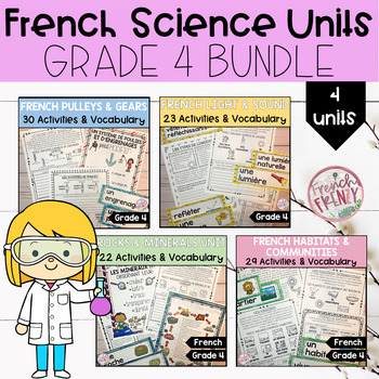 Preview of FRENCH GRADE 4 ALL SCIENCE UNITS BUNDLE (ROCKS, HABITATS, PULLEYS, LIGHT, SOUND)