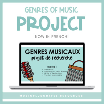 Preview of FRENCH Genres of Music Research Project for Google Slides™ | Distance Learning