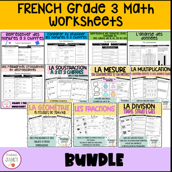 Preview of FRENCH Grade 3 Math Worksheets [BUNDLE]