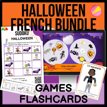 Preview of FRENCH HALLOWEEN VOCABULARY BUNDLE - FLASHCARDS AND GAMES DIGITAL + PRINTABLE