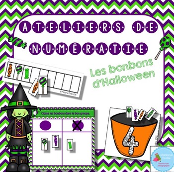 Preview of FRENCH Halloween Math Centers/ Ateliers numératie (bonbons d'Halloween)