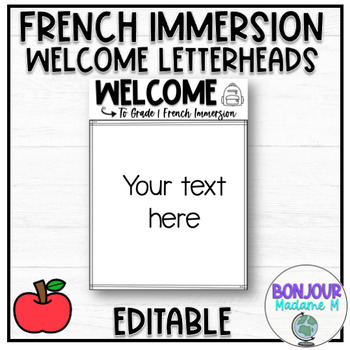 Preview of FRENCH Immersion Back to School Welcome Letterhead FREEBIE