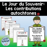 FRENCH Indigenous Remembrance Day Text + Reading Comprehen