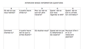 Preview of FRENCH Interview Bingo Question Practice