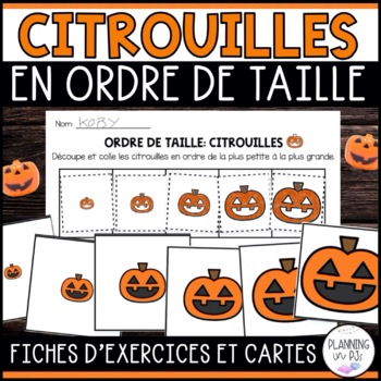 Preview of FRENCH Jack-O-Lanterns Size Ordering Halloween | Order by Size | Cut and Glue