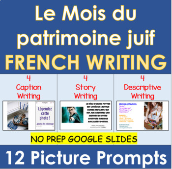 Preview of FRENCH Jewish Heritage Month Writing Prompts with Pictures | Distance Learning