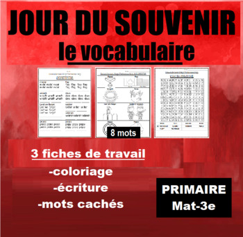 Preview of FRENCH Jour du Souvenir Vocabulaire PRIMAIRE Primary - Remembrance Day