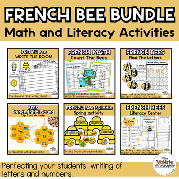 Preview of FRENCH Kindergarten Spring Bees Math and Literacy Activities Bundle