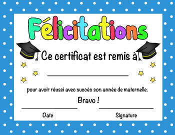 FRENCH Kindergarten Graduation Diploma - Editable & Printable | TPT