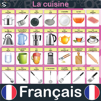 Preview of FRENCH "Kitchen" Vocabulary Large Posters (LA CUISINE). 49 Noms et Images.