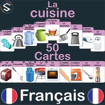 Preview of FRENCH Kitchen Vocabulary flashcards - La Cuisine: (9x6cm)-A3