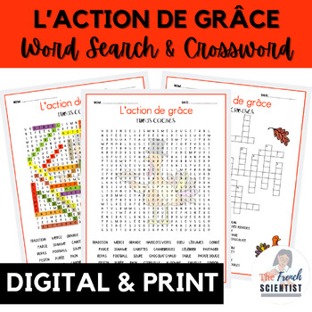 Preview of FRENCH L’action de grâce / Thanksgiving Word Search & Crossword Activities