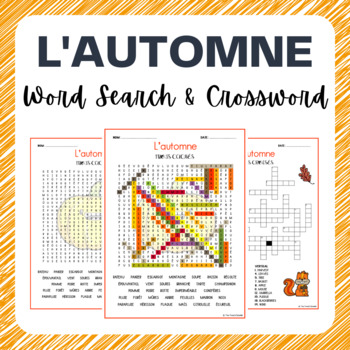 Preview of FRENCH L'automne / Fall Word Search & Crossword Activities