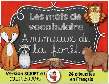 Preview of FRENCH VOCABULARY CARDS LES ANIMAUX - Mots de vocabulaire - script et cursif