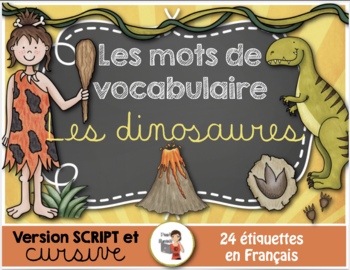 Preview of FRENCH VOCABULARY CARDS LES DINOSAURES - Mots de vocabulaire - script et cursif