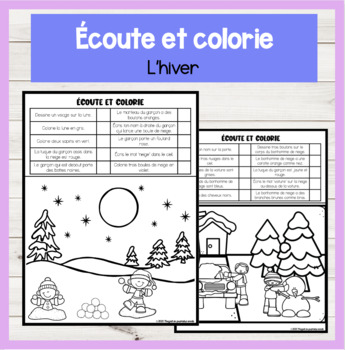 Preview of FRENCH Listen and Colour! Hiver | Compréhension orale Écoute et colorie! Winter