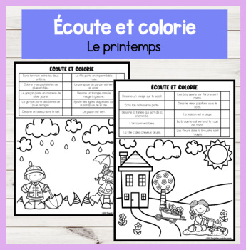 Preview of FRENCH Listen and Colour! Printemps Compréhension orale Écoute et colorie Spring