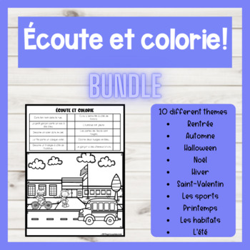 Preview of FRENCH Listen and Colour! Écoute et colorie! BUNDLE Compréhension orale