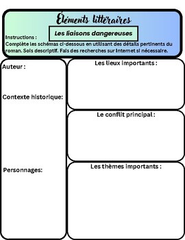 Preview of FRENCH Literary Elements worksheet - Les liaisons dangereuses