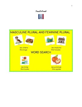 Preview of FRENCH Masculine/Feminine plural word search  vocabulary