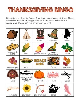 Preview of FRENCH Thanksgiving BINGO