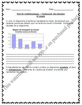 Preview of FRENCH Math Test - Data Management / Gestion de données - EDITABLE