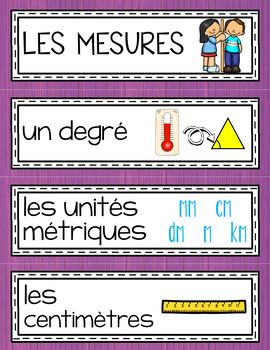 Preview of FRENCH Math Word Wall Labels - Measurement / Les mesures