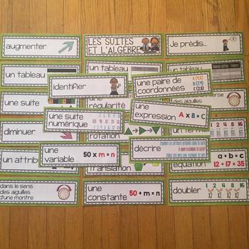 Preview of FRENCH Math Word Wall Labels - Patterning and Algebra / Les suites et l'algèbre