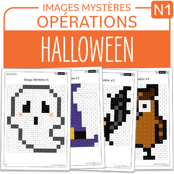 Preview of FRENCH Mystery Pictures Grade 1 Halloween Addition Soustraction 1-20 CP 1re
