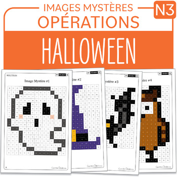 Preview of FRENCH Mystery Pictures Grade 3 Halloween Multiplications Divisions 1-9