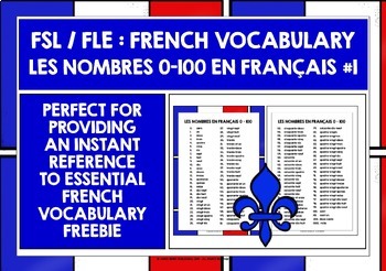 Preview of FRENCH NUMBERS 0-100 LIST FREEBIE #1