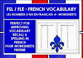 Preview of FRENCH NUMBERS 0-100 WORKSHEETS FREEBIE #1