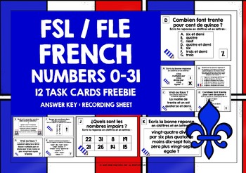 Preview of FRENCH NUMBERS 0-31 TASK CARDS FREEBIE