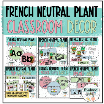 Preview of FRENCH Neutral Plant Classroom Decor - BUNDLE